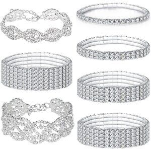 7PCS Rhinestone Bracelets  Cubic Zirconia Tennis Stretch Bracelet Bangle